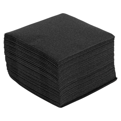 Luxenap Square Black Paper Linen-Feel Cocktail Napkin - Air Laid - 9 1/2" x 9 1/2" - 50 count box
