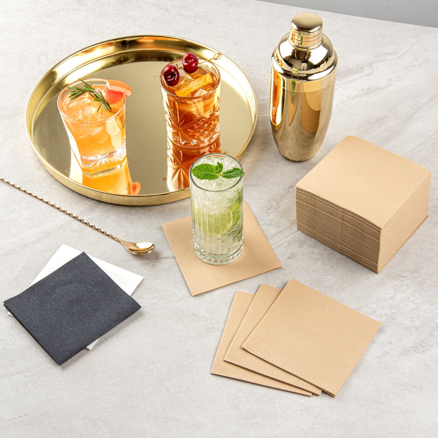 Luxenap Square Kraft Paper Linen-Feel Cocktail Napkin - Air Laid - 9 1/2" x 9 1/2" - 50 count box