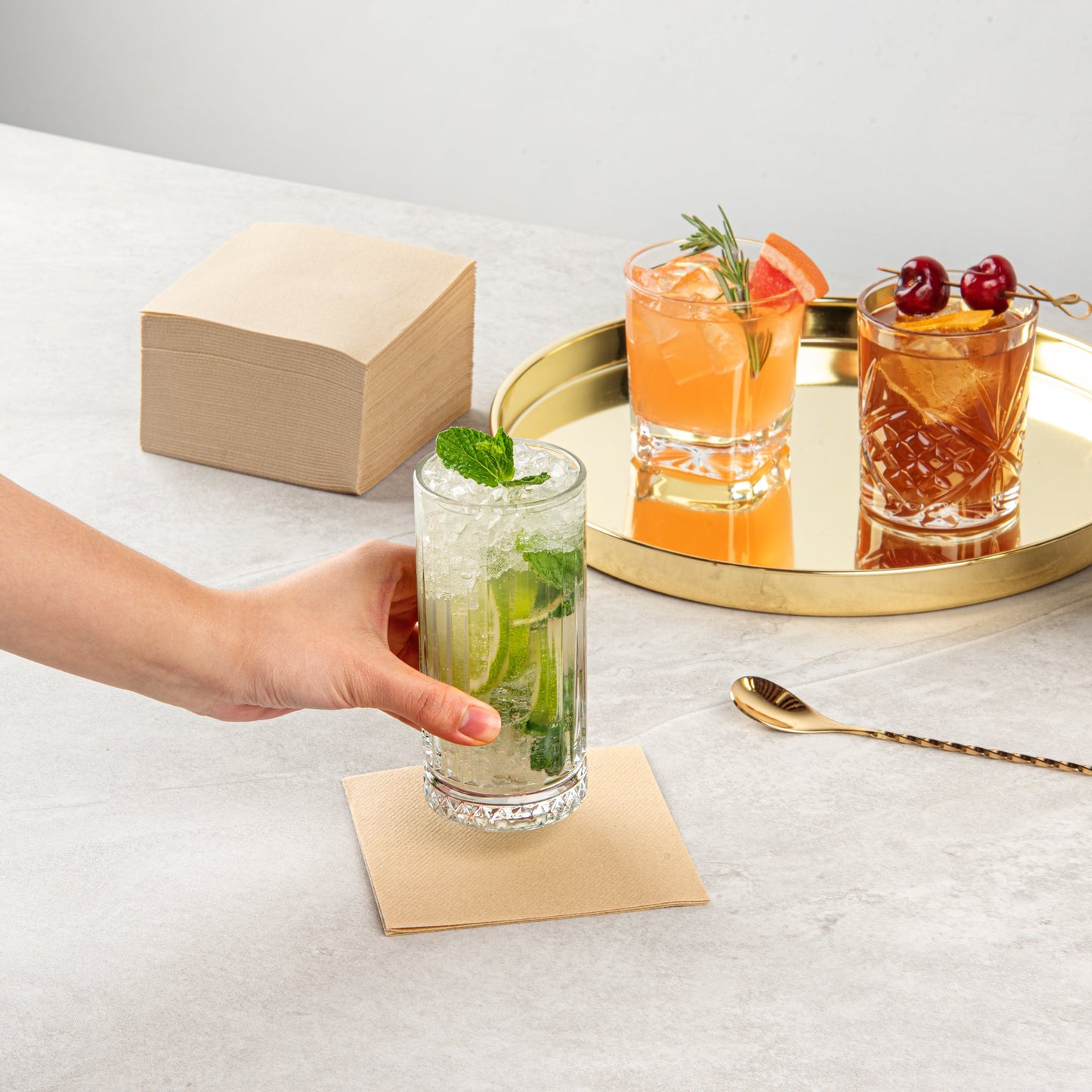 Luxenap Square Kraft Paper Linen-Feel Cocktail Napkin - Air Laid - 9 1/2" x 9 1/2" - 50 count box