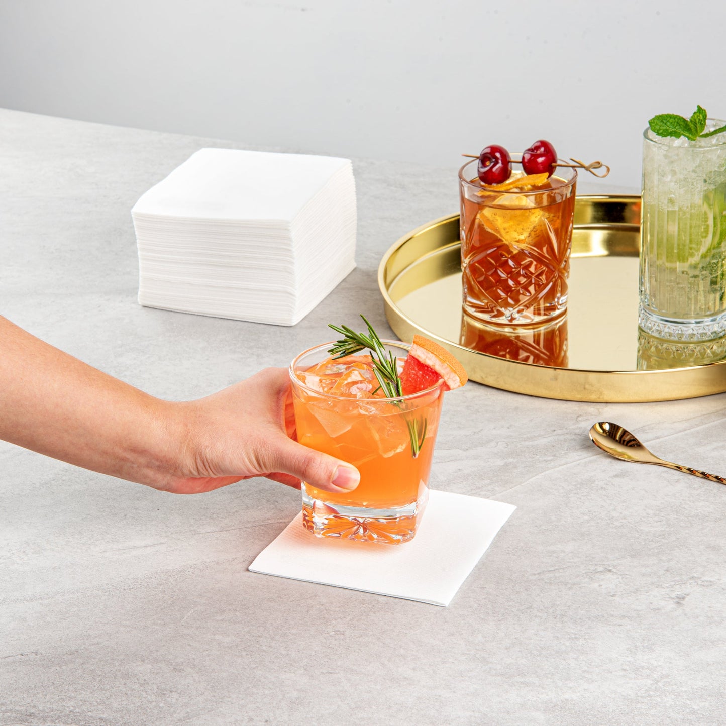 Luxenap Square White Paper Linen-Feel Cocktail Napkin - Air Laid - 9 1/2" x 9 1/2" - 1600 count box