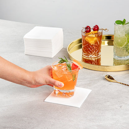 Luxenap Square White Paper Linen-Feel Cocktail Napkin - Air Laid - 9 1/2" x 9 1/2" - 1600 count box