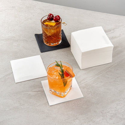 Luxenap Square White Paper Linen-Feel Cocktail Napkin - Air Laid - 9 1/2" x 9 1/2" - 1600 count box