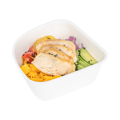 Pulp Safe Modular No PFAS Added 17 oz White Sugarcane / Bagasse Bowl - Home Compostable - 5 1/4" x 5 1/4" x 2 1/4" - 25 count box