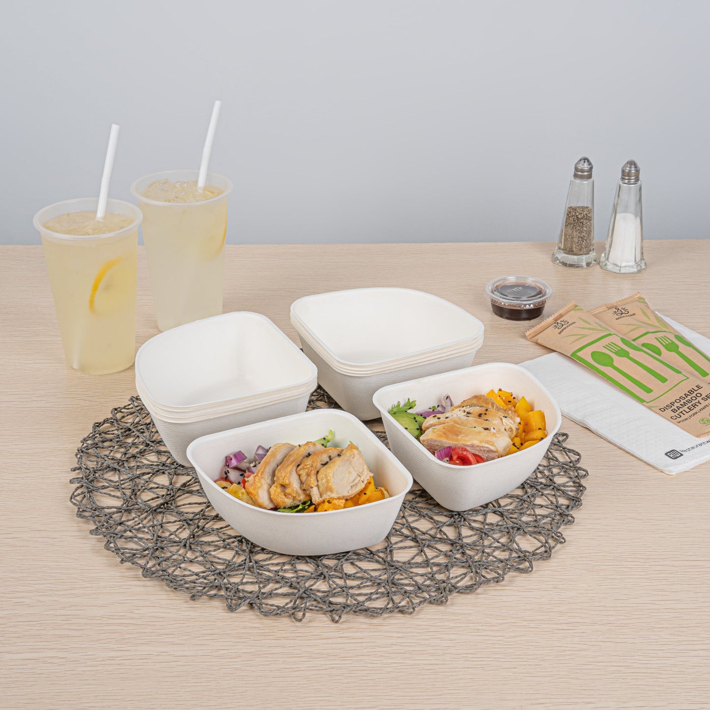 Pulp Safe Modular No PFAS Added 17 oz White Sugarcane / Bagasse Bowl - Home Compostable - 5 1/4" x 5 1/4" x 2 1/4" - 25 count box