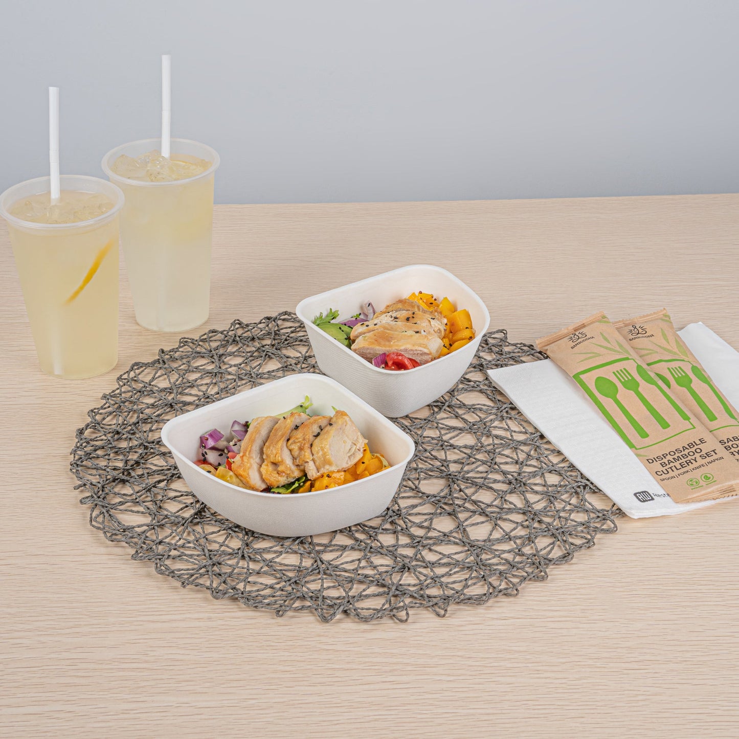 Pulp Safe Modular No PFAS Added 17 oz White Sugarcane / Bagasse Bowl - Home Compostable - 5 1/4" x 5 1/4" x 2 1/4" - 25 count box