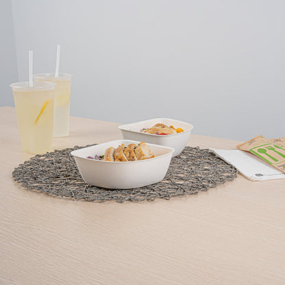 Pulp Safe Modular No PFAS Added 17 oz White Sugarcane / Bagasse Bowl - Home Compostable - 5 1/4" x 5 1/4" x 2 1/4" - 25 count box