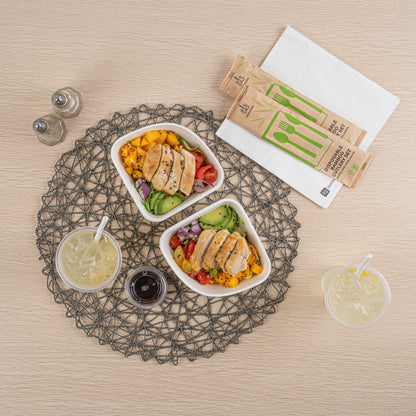 Pulp Safe Modular No PFAS Added 17 oz White Sugarcane / Bagasse Bowl - Home Compostable - 5 1/4" x 5 1/4" x 2 1/4" - 25 count box