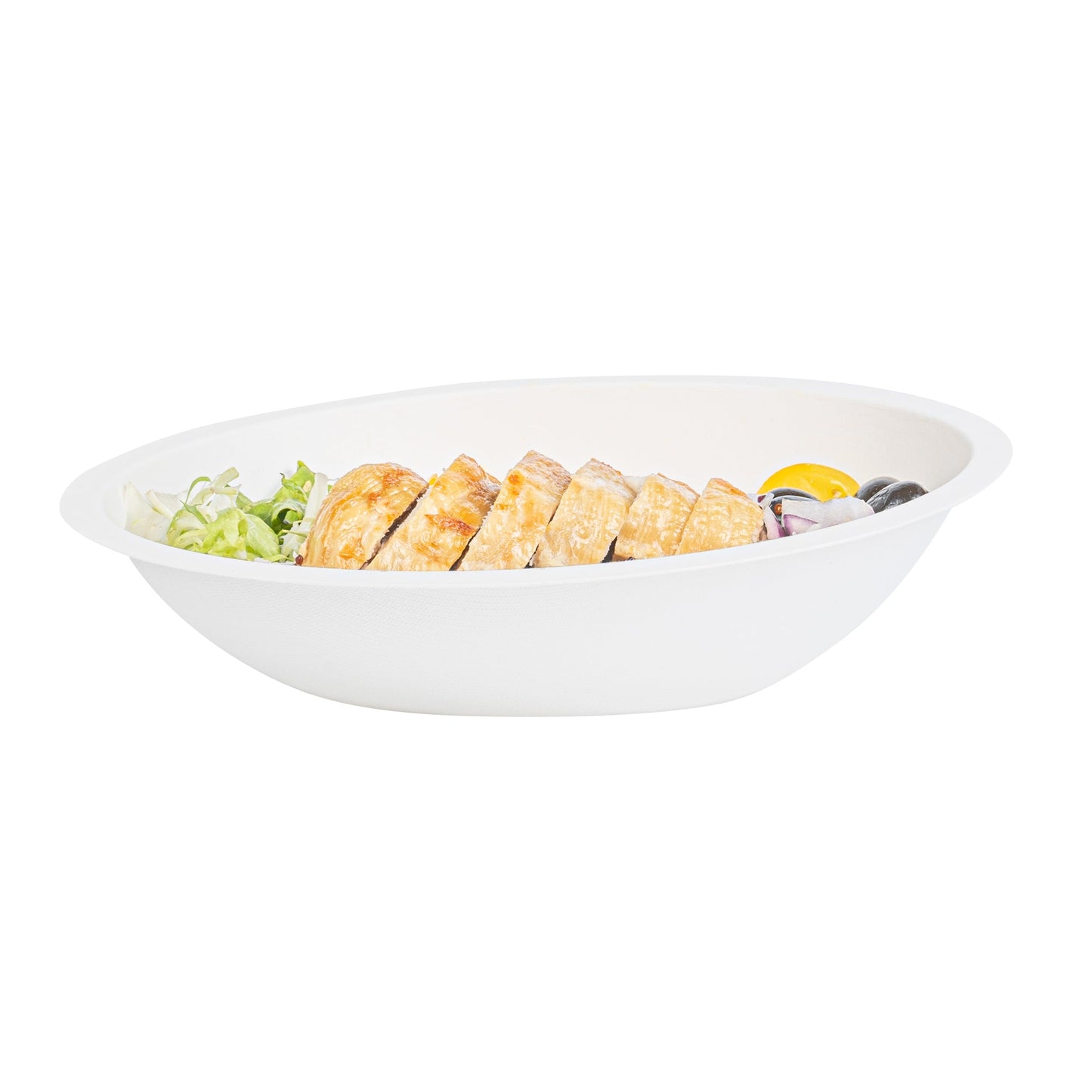 Pulp Safe No PFAS Added 16 oz Oval White Sugarcane / Bagasse Bowl - Home Compostable - 8 3/4" x 6 3/4" x 2 1/4" - 25 count box