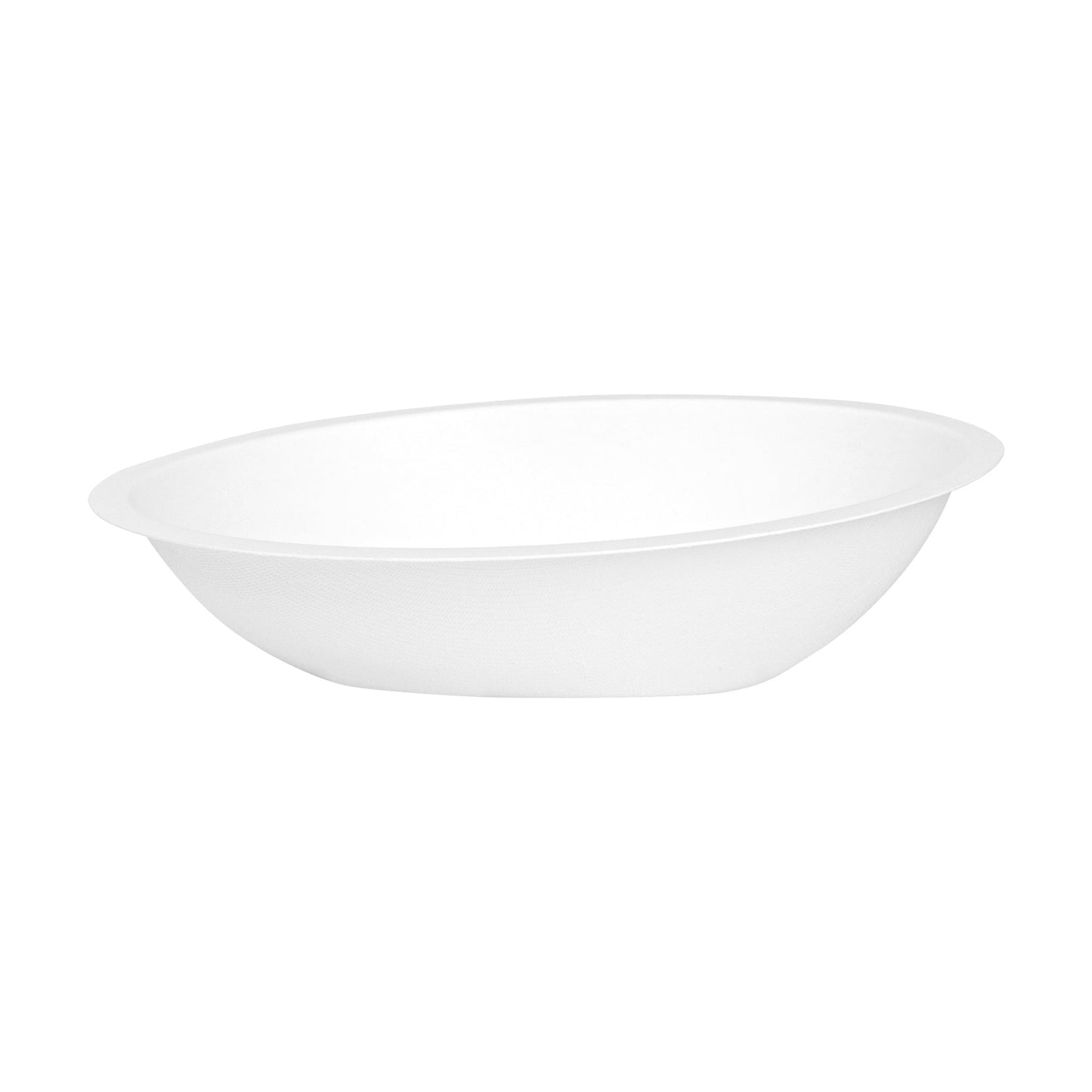 Pulp Safe No PFAS Added 16 oz Oval White Sugarcane / Bagasse Bowl - Home Compostable - 8 3/4" x 6 3/4" x 2 1/4" - 25 count box
