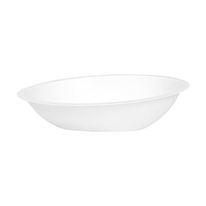 Pulp Safe No PFAS Added 16 oz Oval White Sugarcane / Bagasse Bowl - Home Compostable - 8 3/4" x 6 3/4" x 2 1/4" - 25 count box