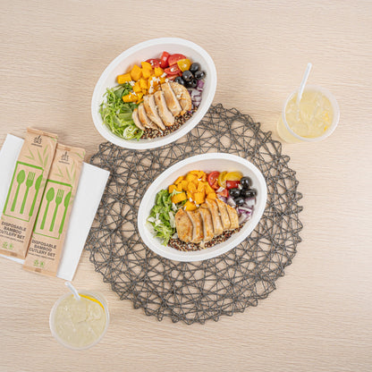 Pulp Safe No PFAS Added 16 oz Oval White Sugarcane / Bagasse Bowl - Home Compostable - 8 3/4" x 6 3/4" x 2 1/4" - 25 count box