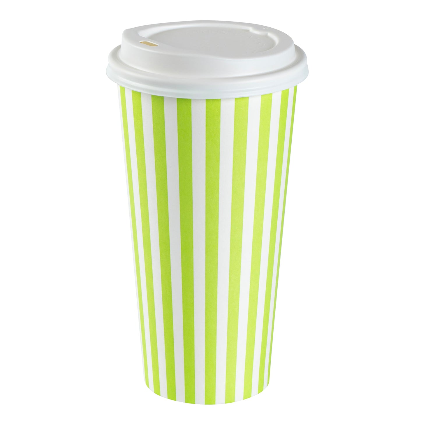 Restpresso 20 oz Green and White Stripe Paper Single Wall Coffee Cup - with White Lid - 3 1/2"x 3 1/2"x 6 1/2" - 20 count box