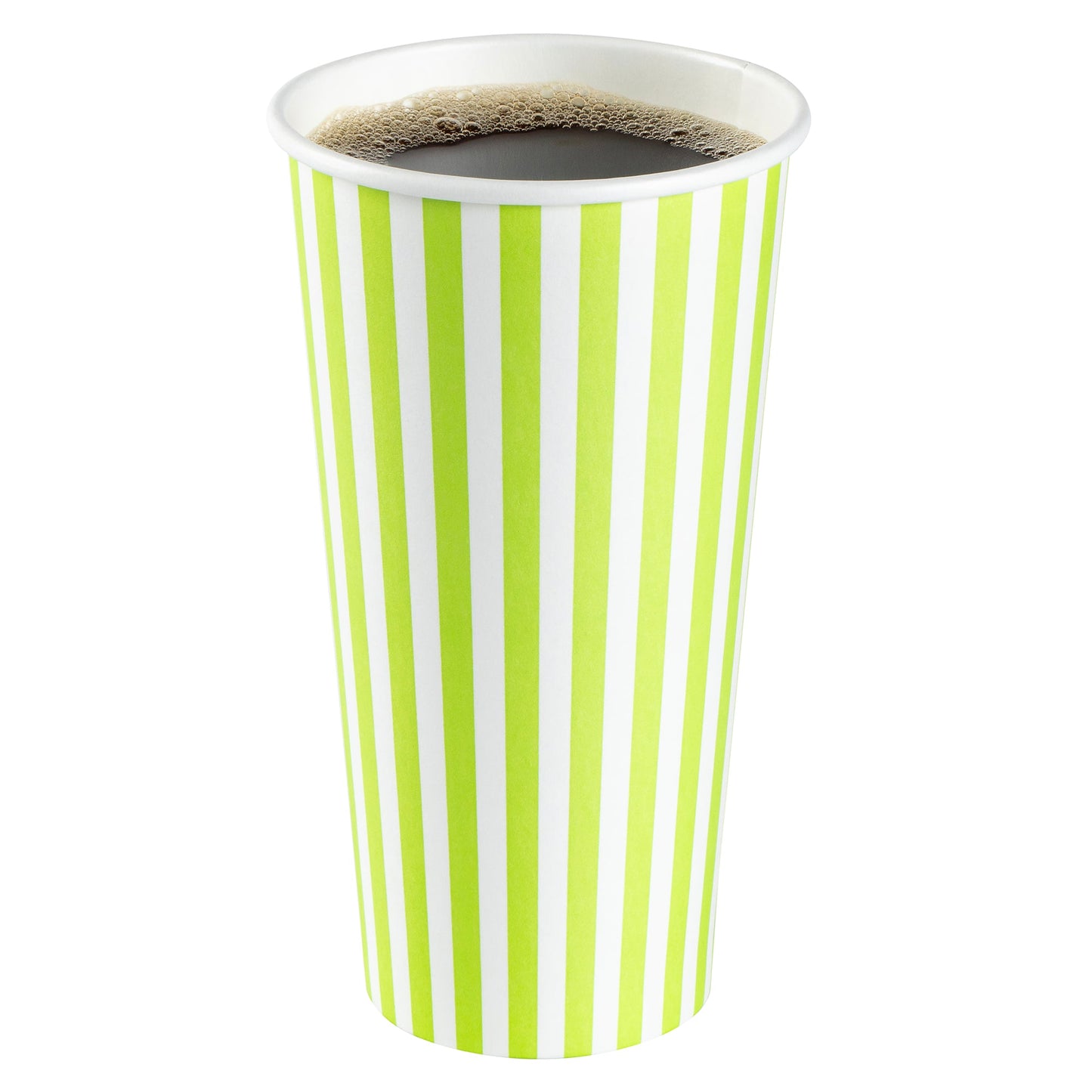 Restpresso 20 oz Green and White Stripe Paper Single Wall Coffee Cup - with White Lid - 3 1/2"x 3 1/2"x 6 1/2" - 400 count box