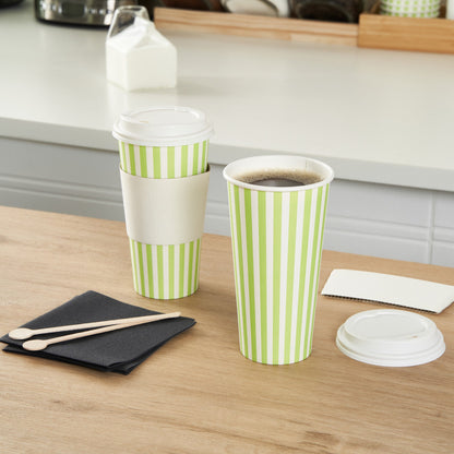 Restpresso 20 oz Green and White Stripe Paper Single Wall Coffee Cup - with White Lid - 3 1/2"x 3 1/2"x 6 1/2" - 400 count box