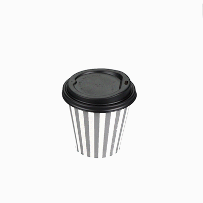 Restpresso 8 oz Gray and White Stripe Paper Single Wall Coffee Cup - with Black Lid - 3 1/2" x 3 1/2" x 3 1/4" - 20 count box