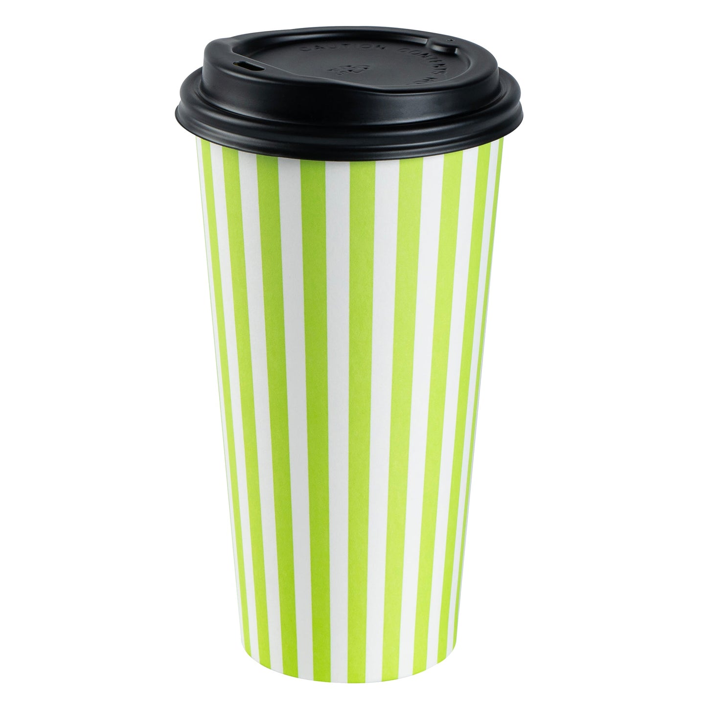 Restpresso 20 oz Green and White Stripe Paper Single Wall Coffee Cup - with Black Lid - 3 1/2"x 3 1/2"x 6 1/4" - 400 count box