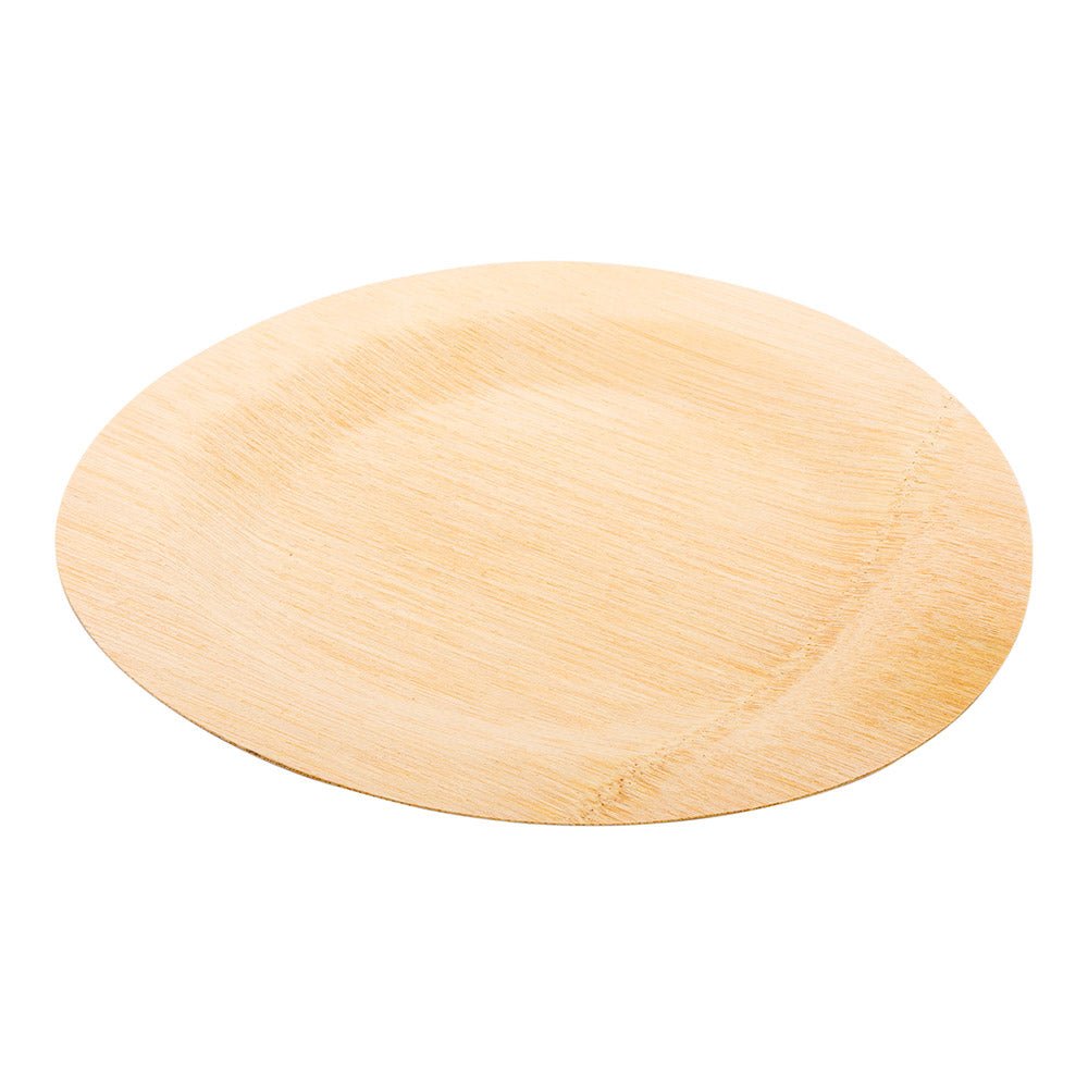Bambuddha Round Natural Bamboo Large Veneer Plate - 9" x 9" x 1/2" - 100 count box