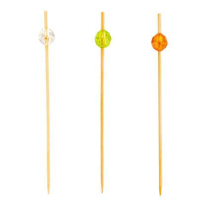 Pixy Assorted Bamboo Acrylic Sphere Pick - 3 1/2" x 1/2" x 1/2" - 1000 count box