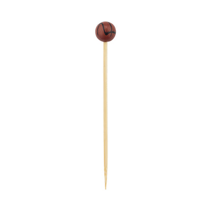 Pixy Brown and Black Bamboo Basketball Pick - Hand-Painted - 4" x 1/2" x 1/2" - 1000 count box