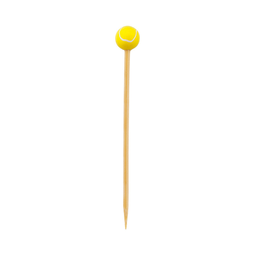Pixy Yellow and White Bamboo Tennis Ball Pick - Hand-Painted - 4" x 1/2" x 1/2" - 1000 count box