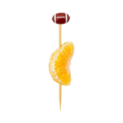 Pixy Brown and White Bamboo Football Pick - Hand-Painted - 4" x 3/4" x 1/2" - 1000 count box