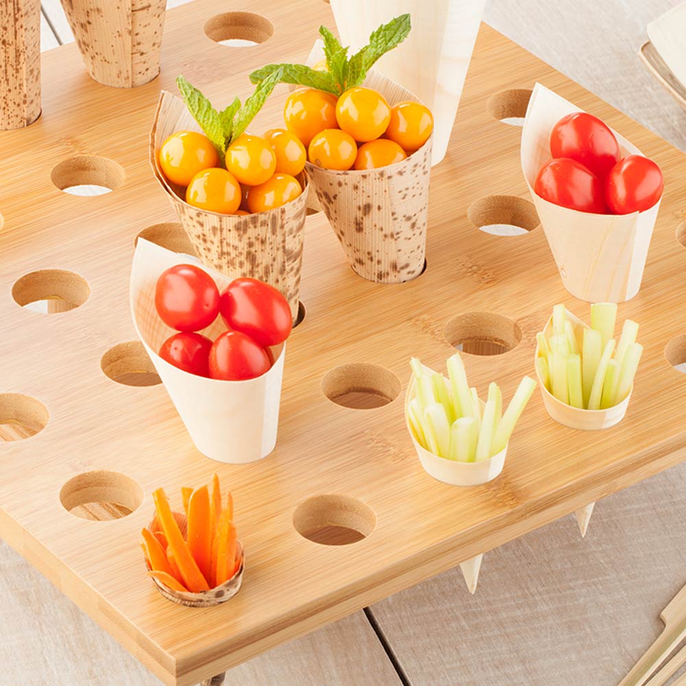 Bambuddha Square Natural Bamboo Cone Stand - 36 slots - 13 1/2" x 13 1/2" x 3 3/4" - 1 count box