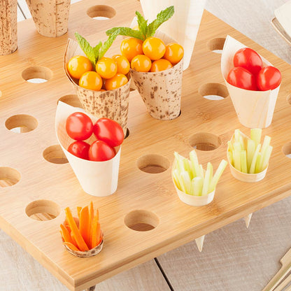 Bambuddha Square Natural Bamboo Cone Stand - 36 slots - 13 1/2" x 13 1/2" x 3 3/4" - 1 count box