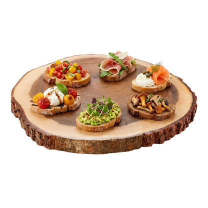 Voga Round Natural Wood Serving Board - Bark Edges - 12" x 12" x 1" - 1 count box