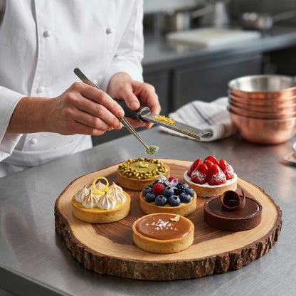 Voga Round Natural Wood Serving Board - Bark Edges - 12" x 12" x 1" - 1 count box