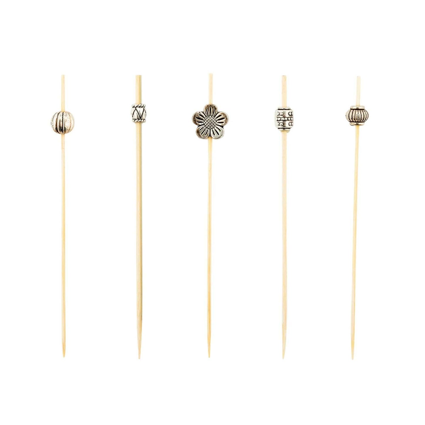 Pixy Silver Bamboo Luxury Metal Beaded Pick - 4" - 1000 count box