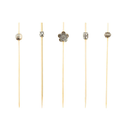 Pixy Silver Bamboo Luxury Metal Beaded Pick - 4" - 1000 count box