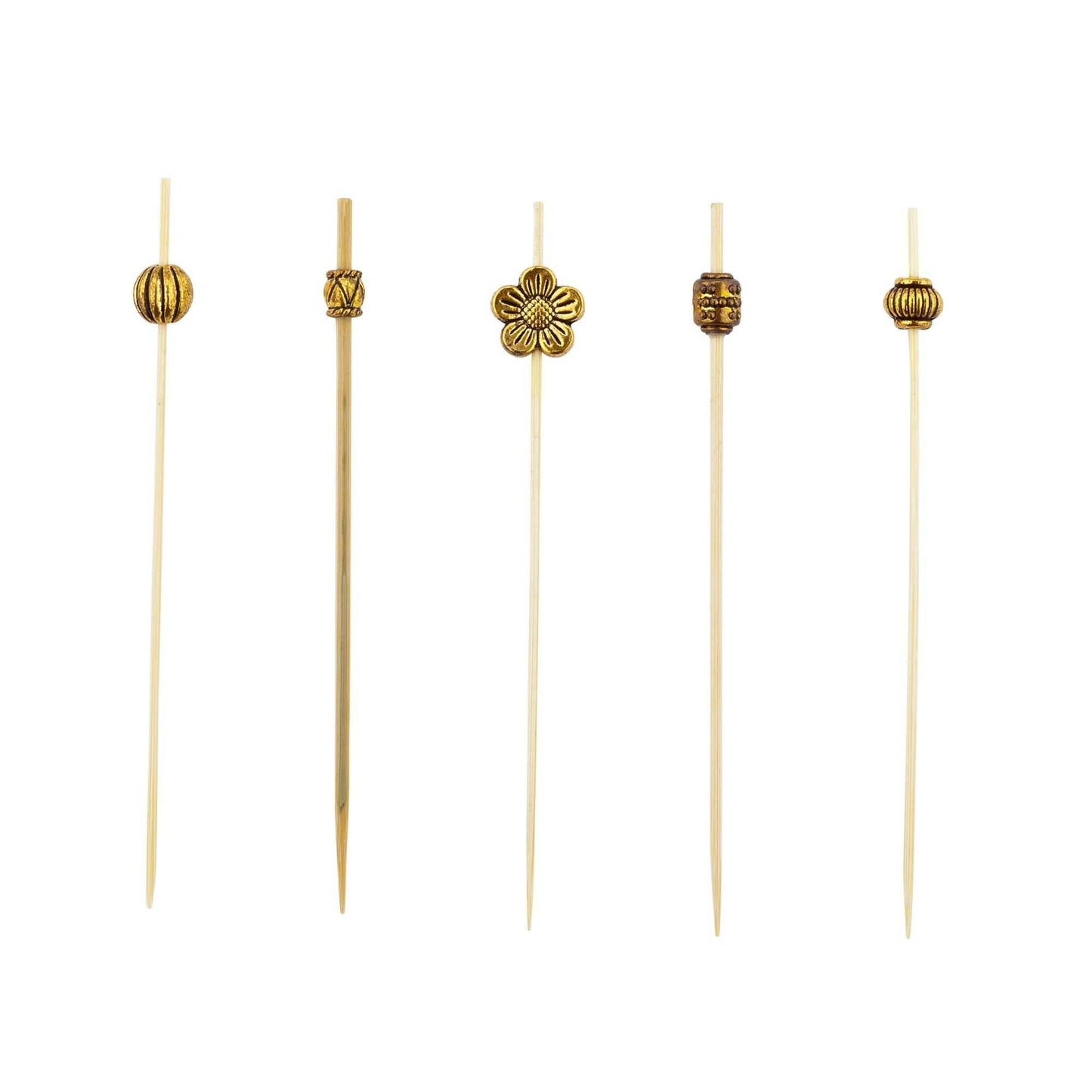 Pixy Gold Bamboo Luxury Metal Beaded Pick - 4" - 1000 count box