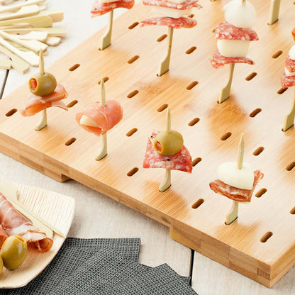 Pixy Natural Bamboo Paddle Pick Stand / Skewer Holder - 90 holes - 14 1/4" x 10" x 1" - 1 count box