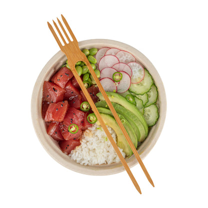 Bambuddha Natural Bamboo Chop Fork Duo Utensil - 10" x 1 1/2" x 1/2" - 100 count box