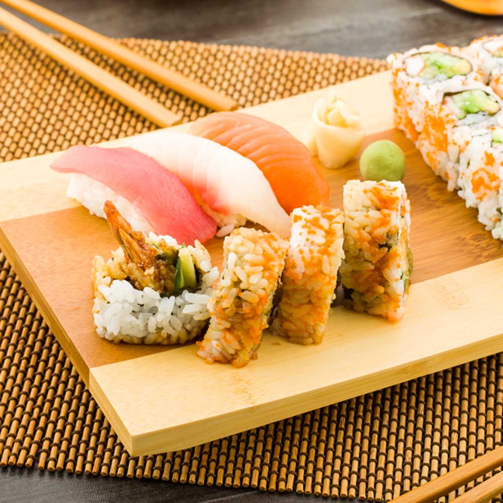 Bambuddha Japanese Shinto Rectangle Natural Bamboo Sushi Plate - 10 1/2" x 7" x 1" - 1 count box