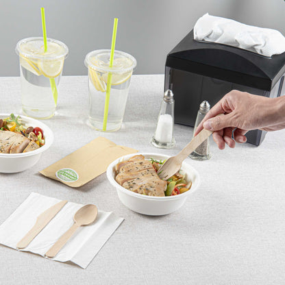 Eco Luxe Natural Wood Cutlery Set - with Napkin and Paper Pouch - 7" x 3 1/2" - 100 count box