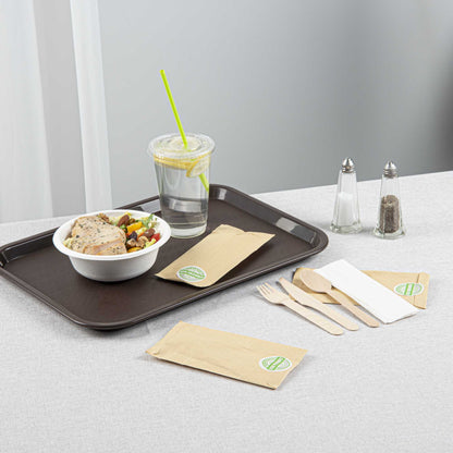 Eco Luxe Natural Wood Cutlery Set - with Napkin and Paper Pouch - 7" x 3 1/2" - 100 count box
