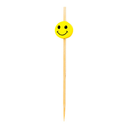 Pixy Yellow and Black Bamboo Smiley Face Pick - 4" x 1/2" - 1000 count box