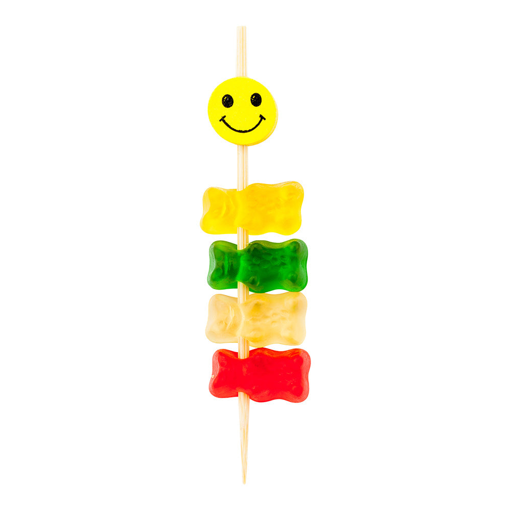 Pixy Yellow and Black Bamboo Smiley Face Pick - 4" x 1/2" - 1000 count box