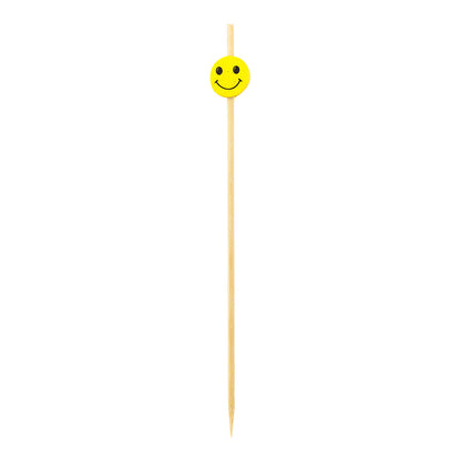 Pixy Yellow and Black Bamboo Smiley Face Skewer - 6" x 1/2" - 1000 count box