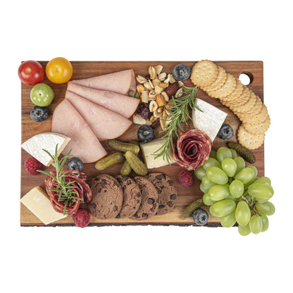 Eco Display Rectangle Natural Acacia Serving Board - Varnished, Bark Edges - 12" x 8" x 3/4" - 1 count box