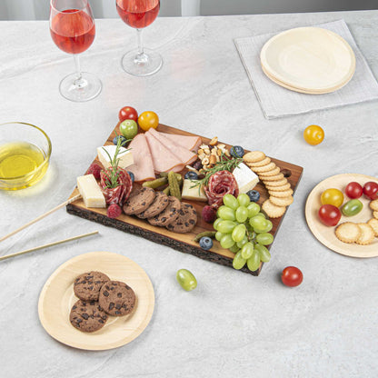 Eco Display Rectangle Natural Acacia Serving Board - Varnished, Bark Edges - 12" x 8" x 3/4" - 1 count box