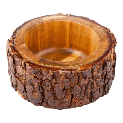 Bio Tek 10 oz Round Natural Acacia Serving Bowl - Varnished, Bark Edges - 4" x 4" x 2" - 1 count box
