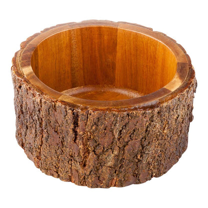 Bio Tek 30 oz Round Natural Acacia Serving Bowl - Varnished, Bark Edges - 6" x 6" x 3" - 1 count box