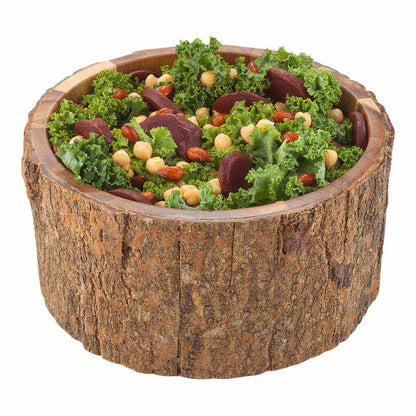 Bio Tek 140 oz Round Natural Acacia Serving Bowl - Varnished, Bark Edges - 10" x 10" x 5" - 1 count box