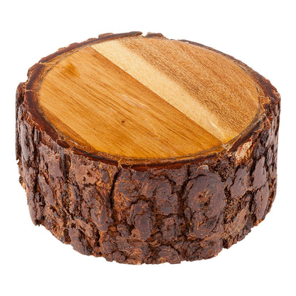 Eco Display Round Natural Acacia Small Riser - Varnished, Bark Edges - 4" x 4" x 2" - 1 count box