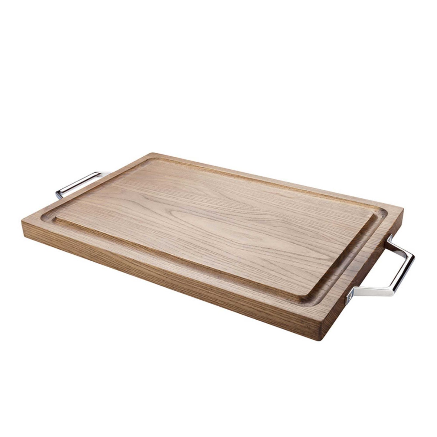 Eco Display Campagna Rectangle Natural Wood Large Serving and Cutting Board - Chrome Hardware - 23 1/2" x 14" x 1" - 1 count box