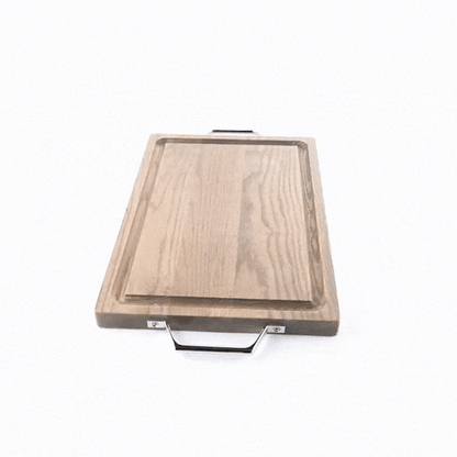 Eco Display Campagna Rectangle Natural Wood Large Serving and Cutting Board - Chrome Hardware - 23 1/2" x 14" x 1" - 1 count box