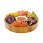 Eco Display Aperitivo Round Natural Acacia Chip and Dip Plate - 6 Compartments, Porcelain Bowl - 12" x 12" x 1 1/2" - 1 count box