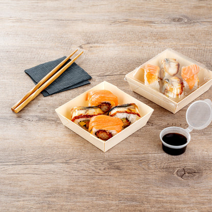 Taipei 14 oz Square Poplar Flare Container - 4 3/4" x 4 3/4" x 1 1/2" - 100 count box